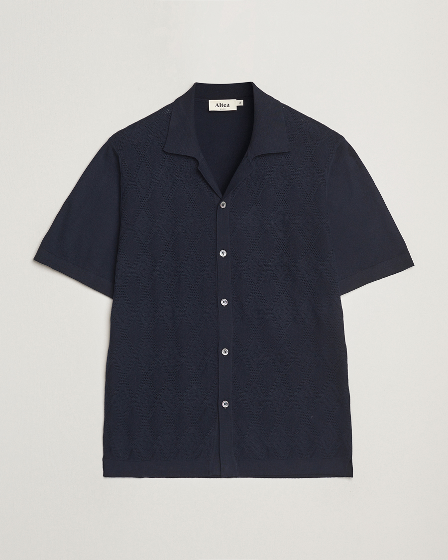 Heren | Overhemden | Altea | Jacquard Knit Camp Shirt Navy