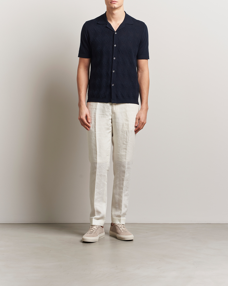Heren | Overhemden | Altea | Jacquard Knit Camp Shirt Navy