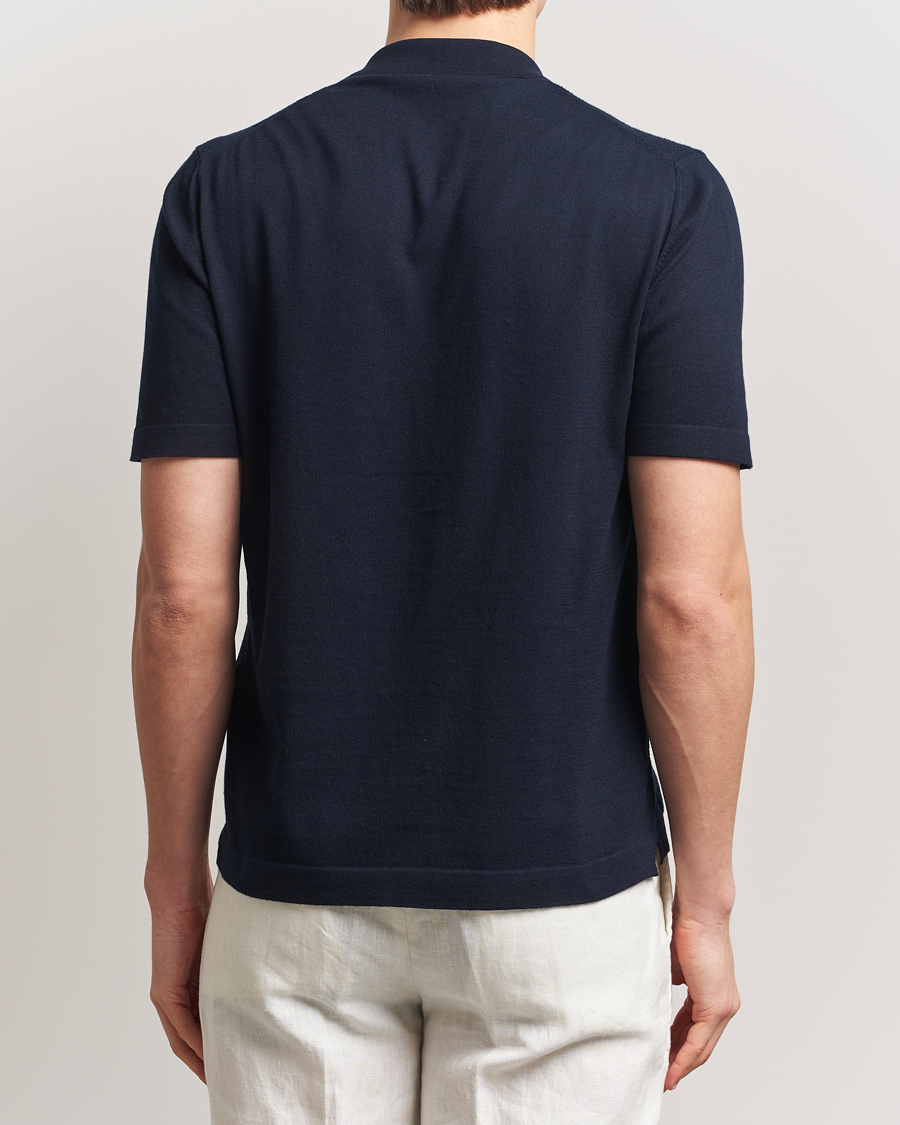 Heren | Overhemden | Altea | Jacquard Knit Camp Shirt Navy