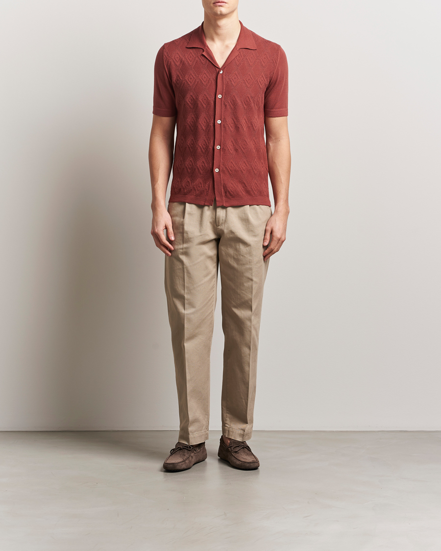 Heren | Overhemden | Altea | Jacquard Knit Camp Shirt Burgundy