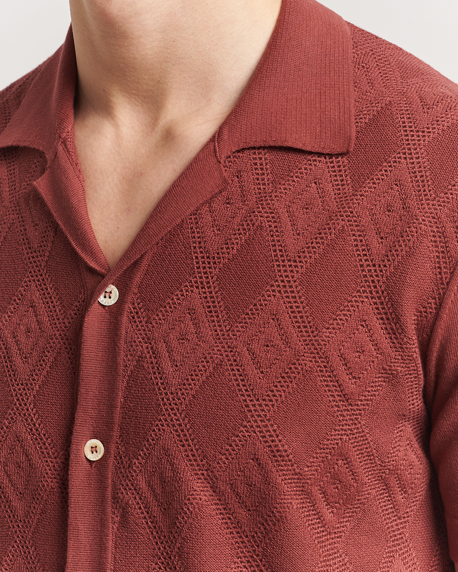Heren | Overhemden | Altea | Jacquard Knit Camp Shirt Burgundy