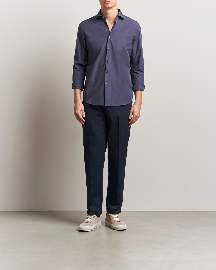 Heren | Overhemden | Altea | Washed Poplin Sport Shirt Dark Blue