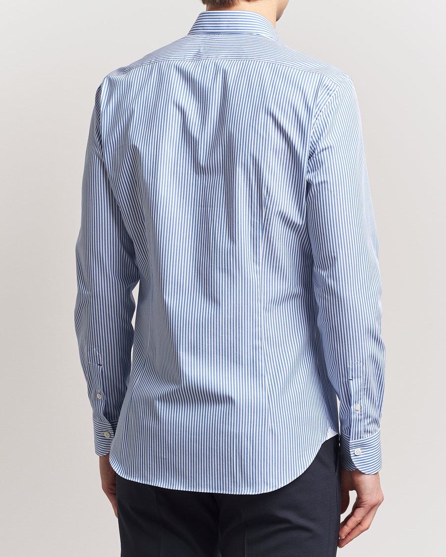 Heren | Overhemden | Mazzarelli | Soft Cotton Cut Away Shirt Blue Stripe