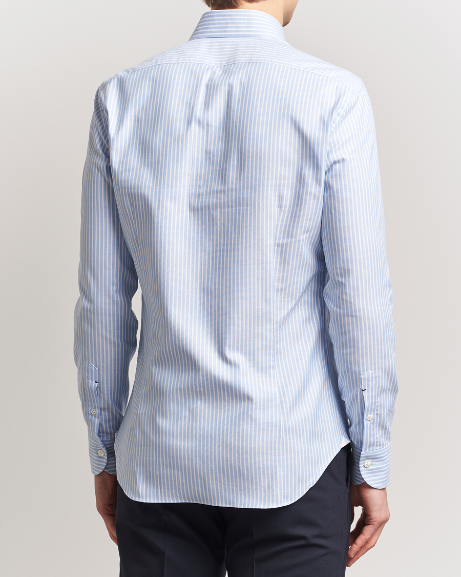 Heren | Overhemden | Mazzarelli | Soft Oxford Button Down Shirt Light Blue Stripe
