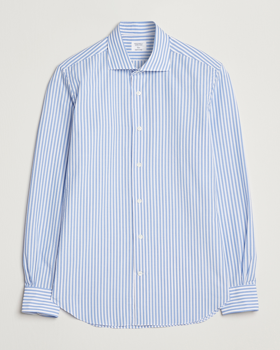 Heren | Overhemden | Mazzarelli | Soft Cotton Seersucker Shirt Light Blue Stripe
