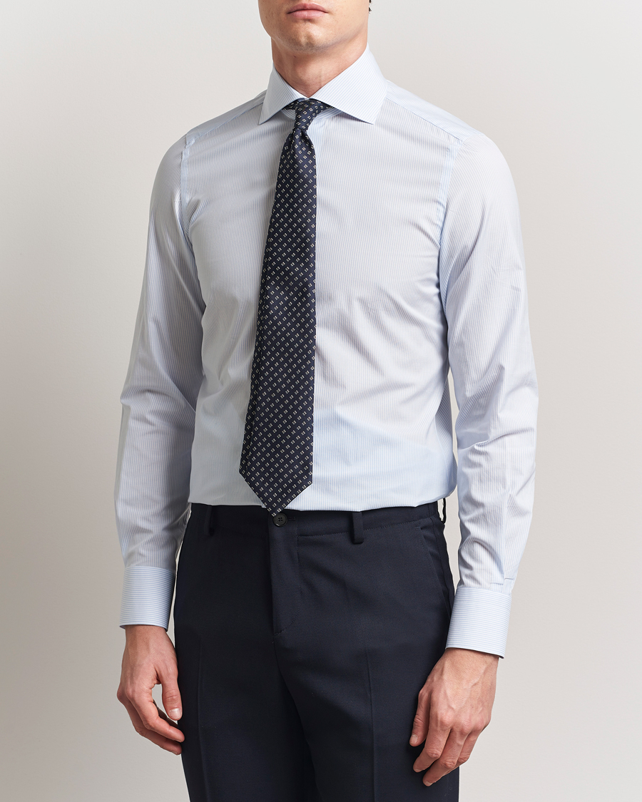 Heren | Overhemden | Finamore Napoli | Milano Slim Zephyr Stripe Shirt Light Blue