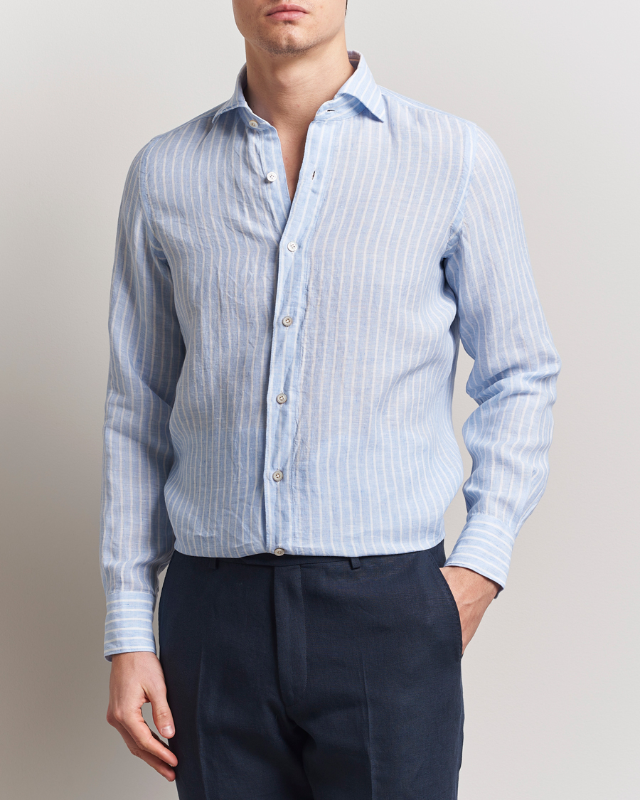 Heren | Overhemden | Finamore Napoli | Gaeta Linen Shirt Blue Stripe