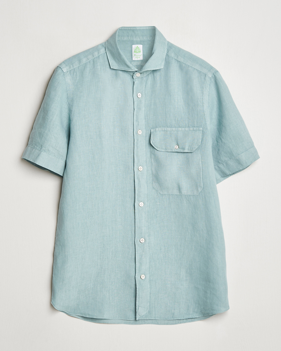 Heren | Overhemden | Finamore Napoli | Linen Short Sleeve Sport Shirt Teal