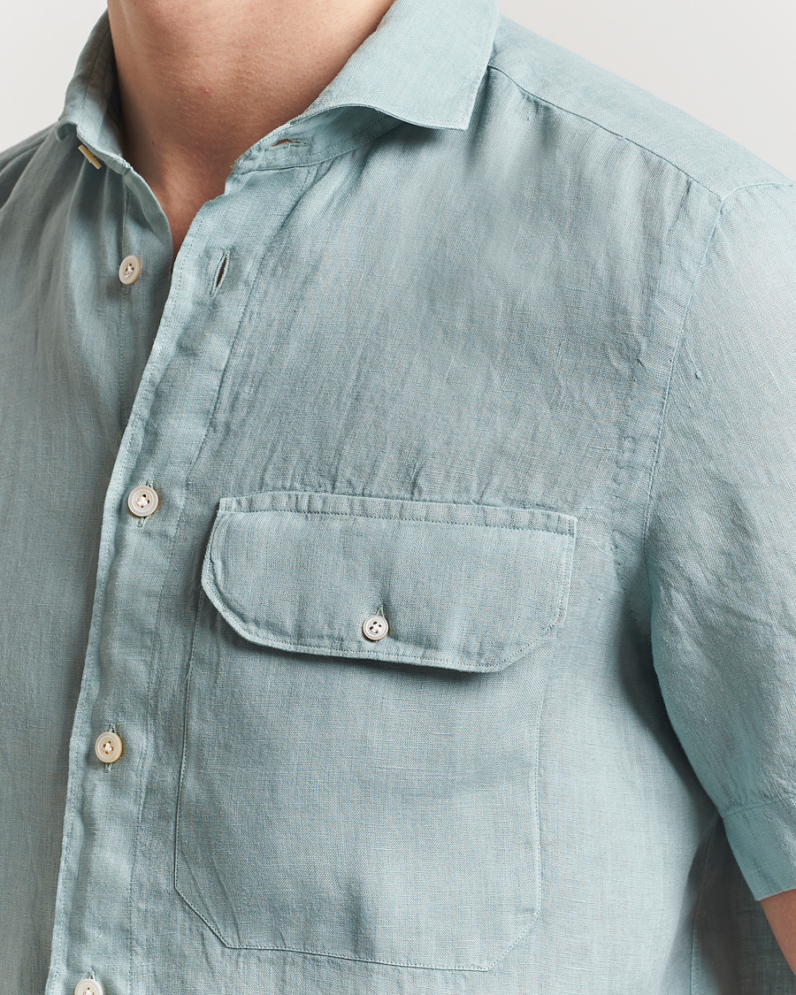 Heren | Overhemden | Finamore Napoli | Linen Short Sleeve Sport Shirt Teal
