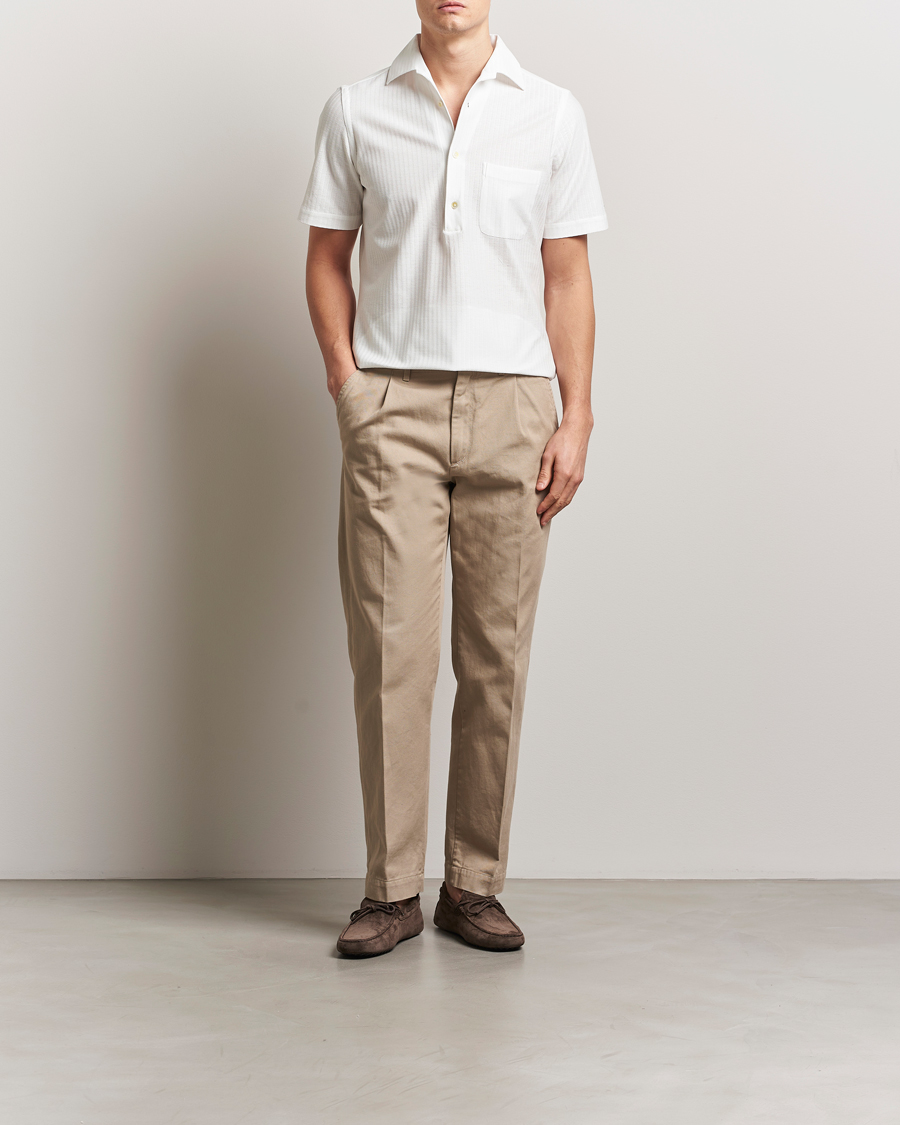 Heren | Overhemden | Finamore Napoli | Vico Jersey Short Sleeve Polo White