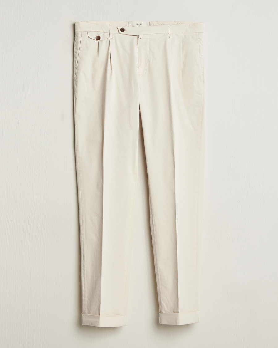Heren | Broeken | Briglia 1949 | Easy Fit Pleated Cotton Stretch Chino Cream