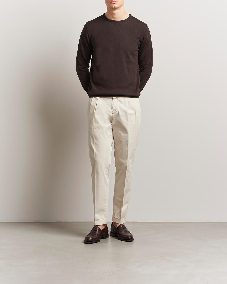 Heren | Broeken | Briglia 1949 | Easy Fit Pleated Cotton Stretch Chino Cream