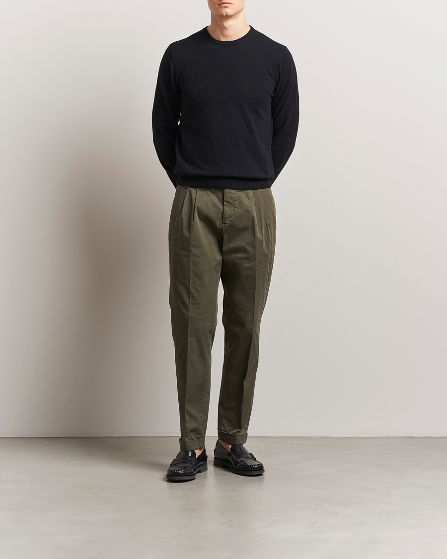 Heren | Broeken | Briglia 1949 | Easy Fit Pleated Cotton Stretch Chino Olive