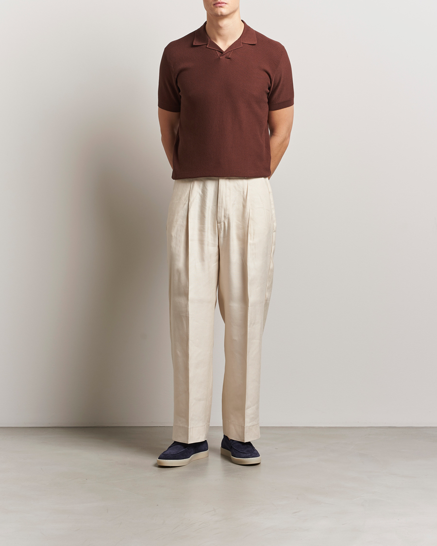 Heren | Polo's | Brioni | Short Sleeve Sea Island Knitted Polo Brown