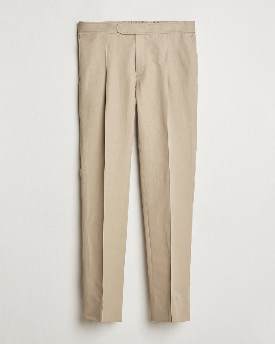 Heren | Broeken | Brioni | Cotton/Linen Pleated Trousers Beige