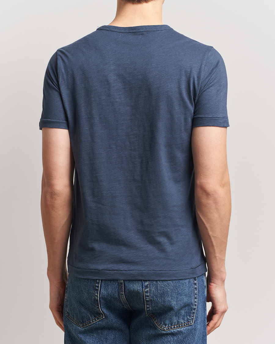 Heren | T-shirts | Merz b. Schwanen | Organic Pima Cotton Slub Crew Neck T-Shirt Denim Blue