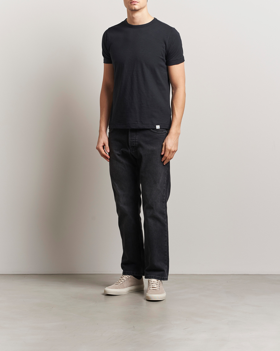 Heren | T-shirts | Merz b. Schwanen | Organic Pima Cotton Slub Crew Neck T-Shirt Black