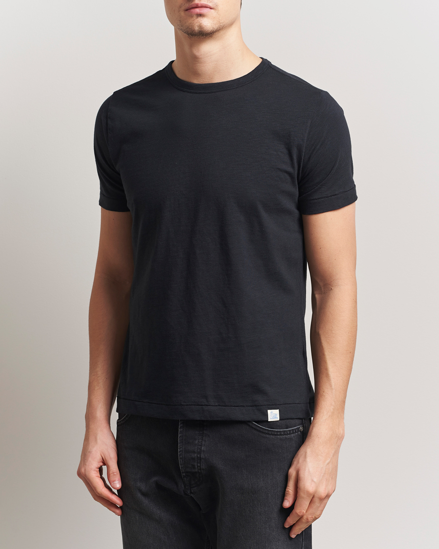 Heren | T-shirts | Merz b. Schwanen | Organic Pima Cotton Slub Crew Neck T-Shirt Black