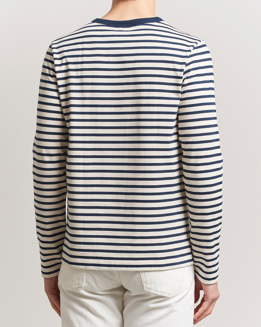 Heren | T-shirts | Merz b. Schwanen | Relaxed Fit Striped Long Sleeve T-Shirt Ink/Nature