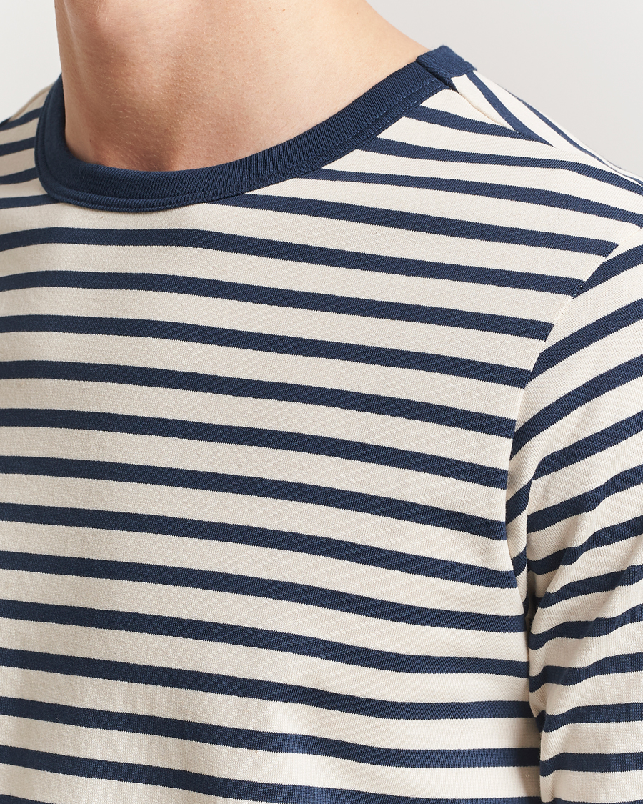 Heren | T-shirts | Merz b. Schwanen | Relaxed Fit Striped Long Sleeve T-Shirt Ink/Nature