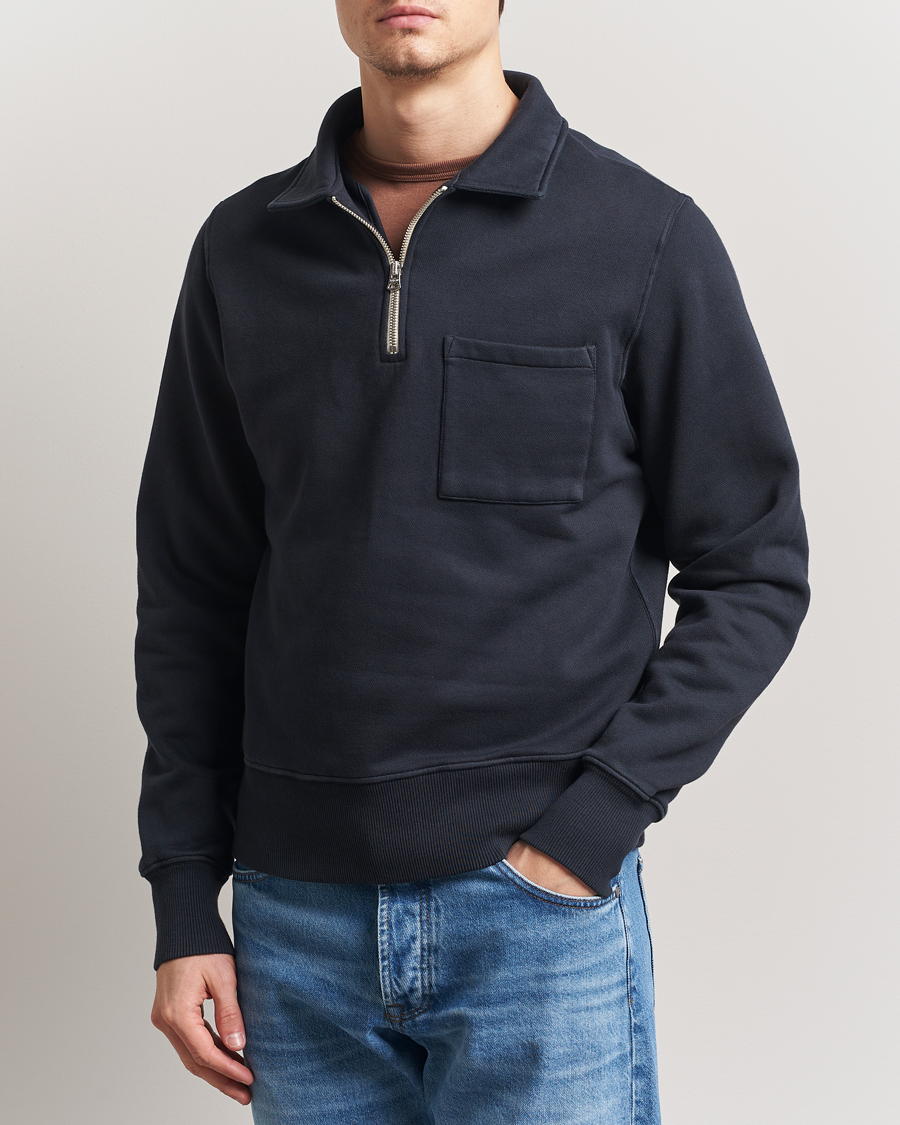 Heren | Truien | Merz b. Schwanen | Relaxed Fit Vintage Fleece Half Zip Sweat Charcoal