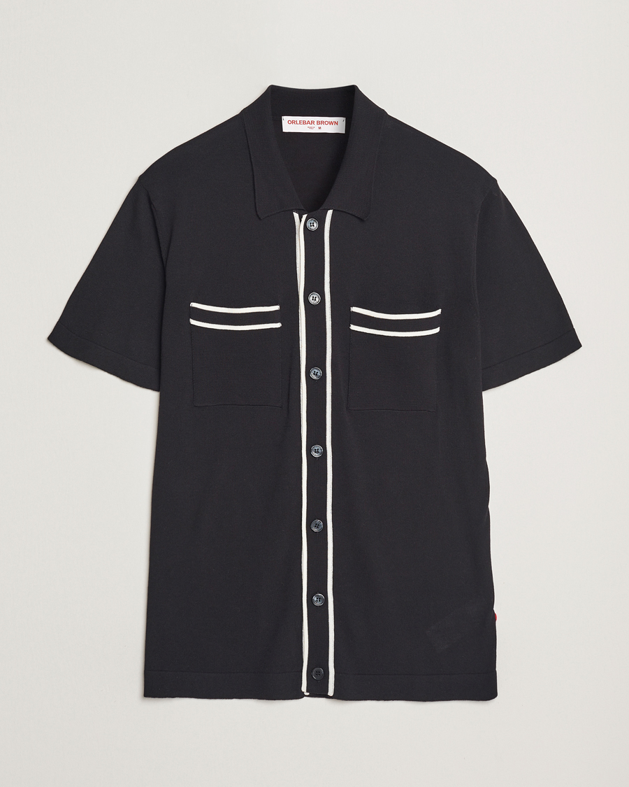 Heren | Overhemden | Orlebar Brown | Keeling Silk/Cotton Knitted Shirt Black/White Sand