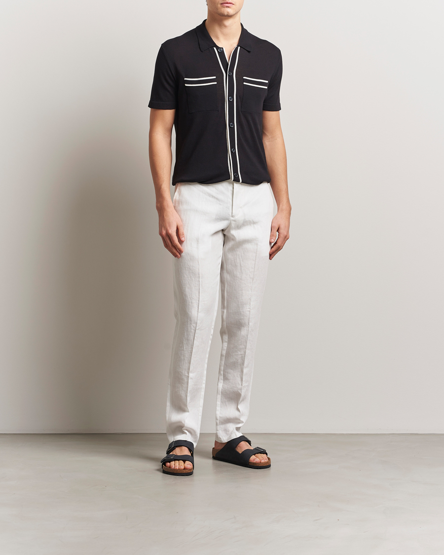 Heren | Overhemden | Orlebar Brown | Keeling Silk/Cotton Knitted Shirt Black/White Sand
