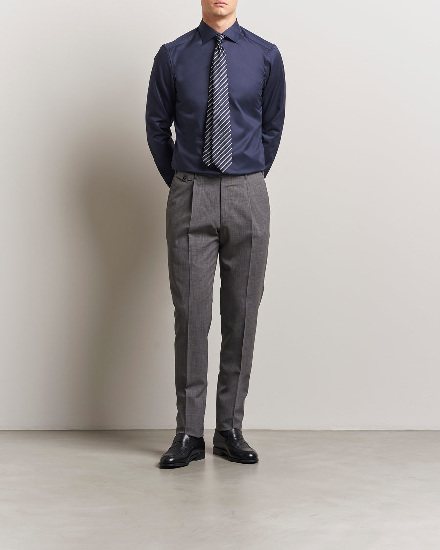 Heren | Overhemden | Stenströms | Silmline Contrast Cotton Twill Shirt Navy