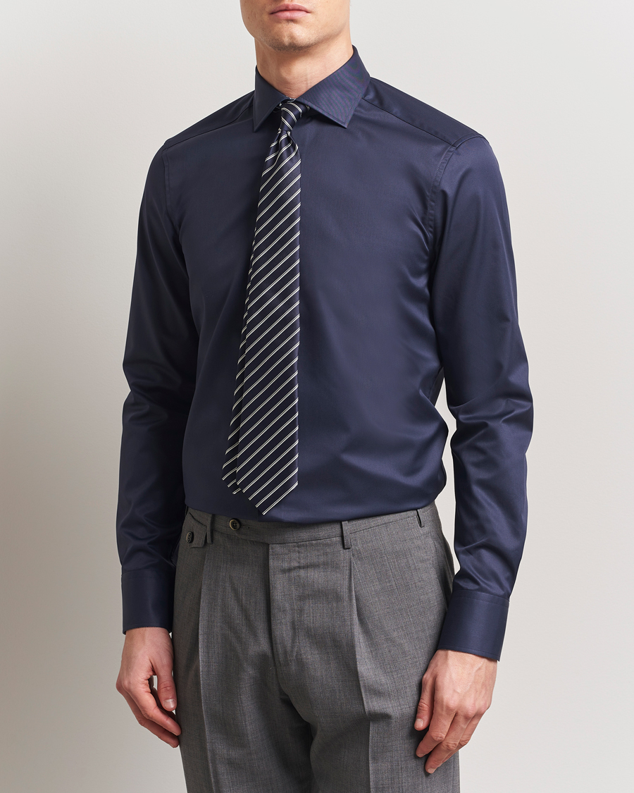 Heren | Overhemden | Stenströms | Silmline Contrast Cotton Twill Shirt Navy