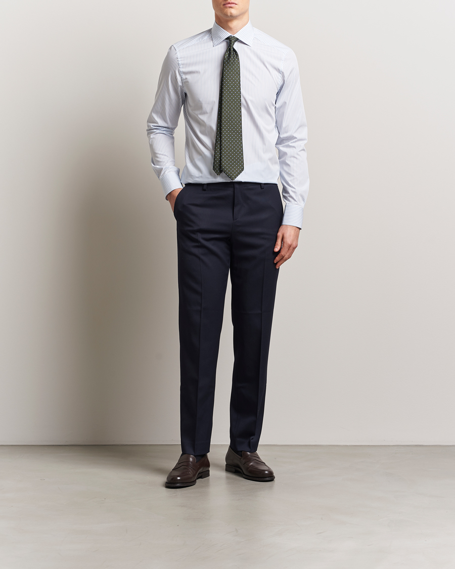 Heren | Overhemden | Stenströms | Slimline Striped Poplin Shirt White/Blue