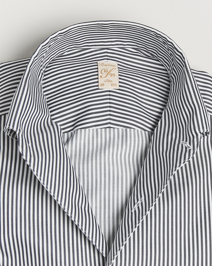 Heren | Overhemden | Stenströms | 1899 Slimline Striped One Piece Button Down Collar Shirt Black