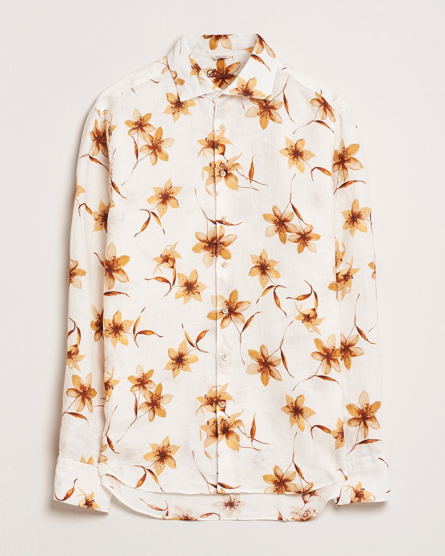 Heren | Overhemden | Stenströms | Fitted Body Flower Printed Linen Shirt White