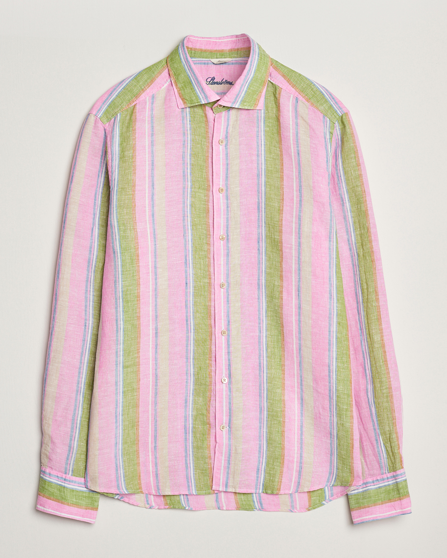 Heren | Overhemden | Stenströms | Slimline Multi Striped Linen Shirt Pink