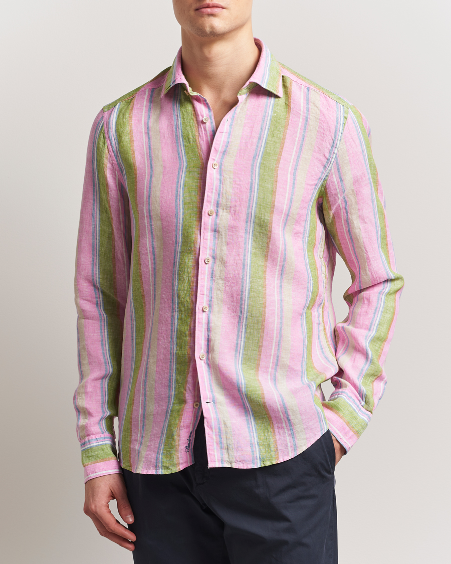 Heren | Overhemden | Stenströms | Slimline Multi Striped Linen Shirt Pink