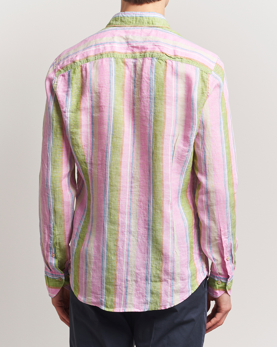 Heren | Overhemden | Stenströms | Slimline Multi Striped Linen Shirt Pink