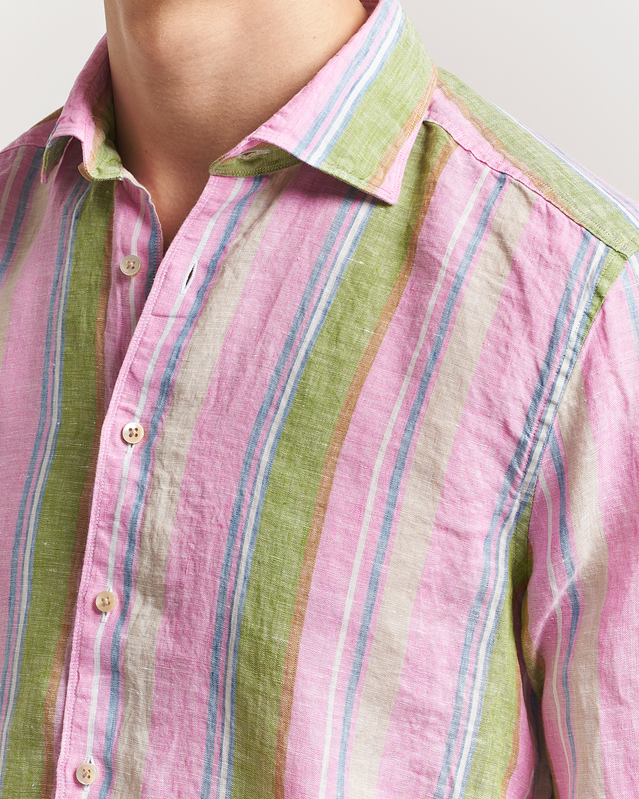 Heren | Overhemden | Stenströms | Slimline Multi Striped Linen Shirt Pink