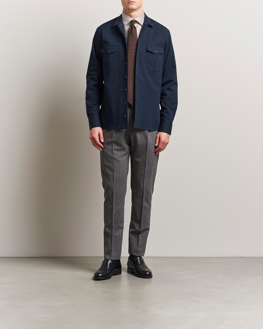 Heren | Overhemden | Stenströms | Cotton Stretch Overshirt Navy