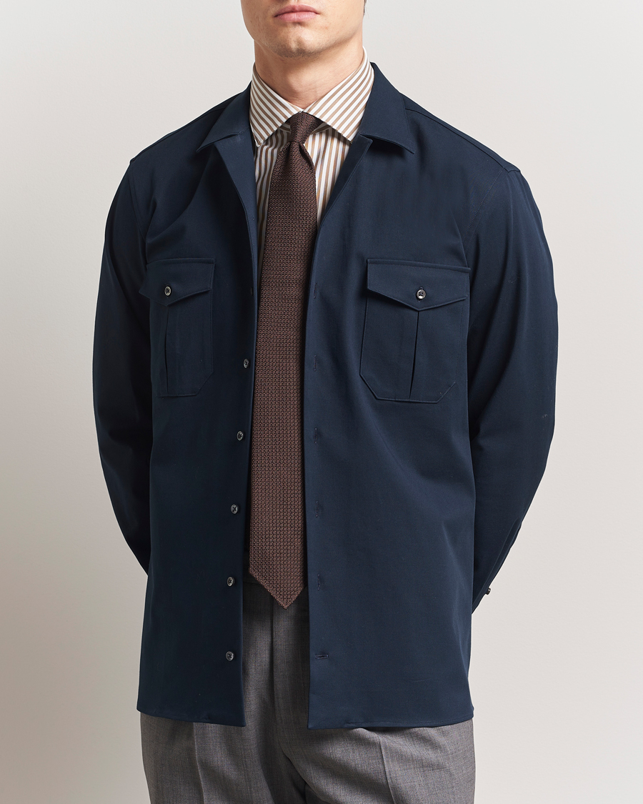 Heren | Overhemden | Stenströms | Cotton Stretch Overshirt Navy