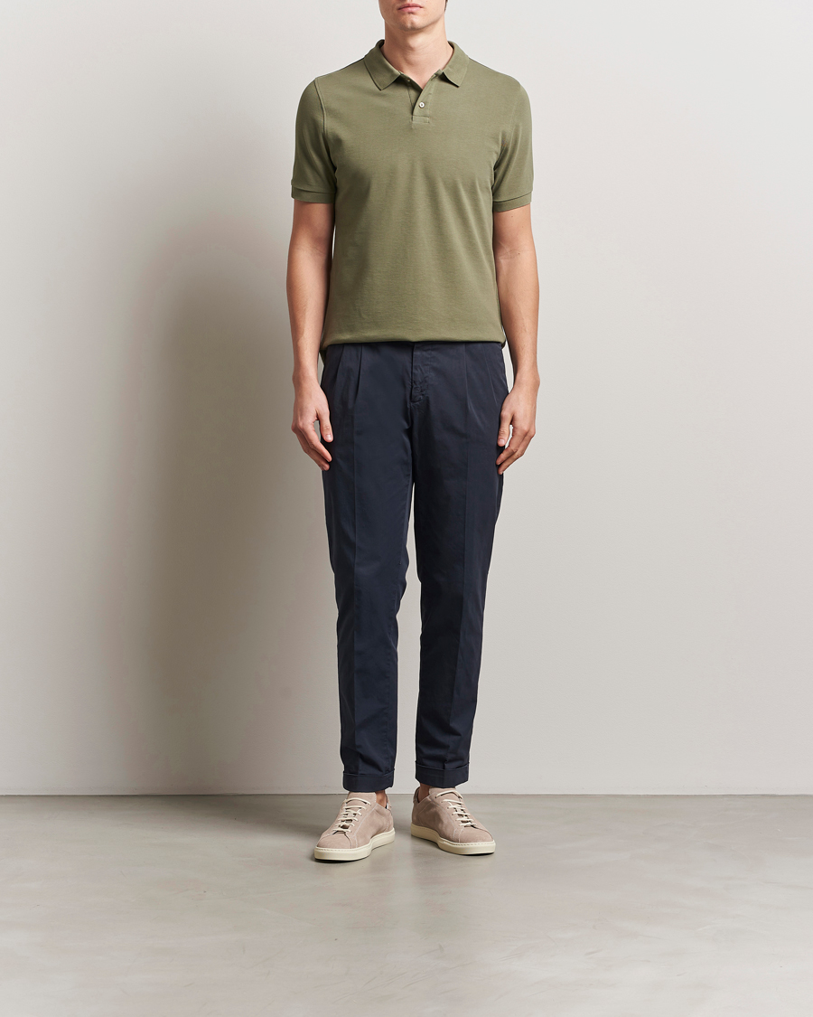 Heren | Polo's | Stenströms | Organic Cotton Piquet Polo Shirt Olive