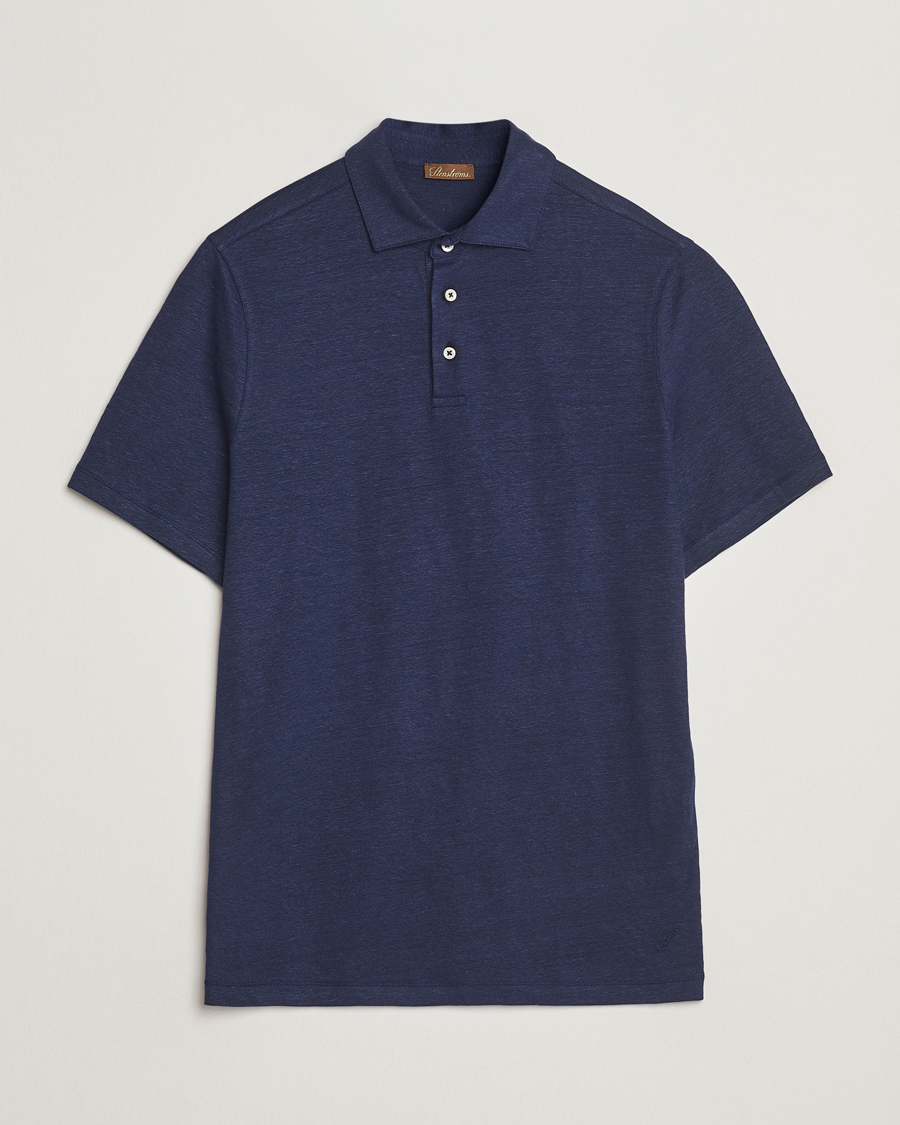 Heren | Polo's | Stenströms | Linen Polo Shirt Navy