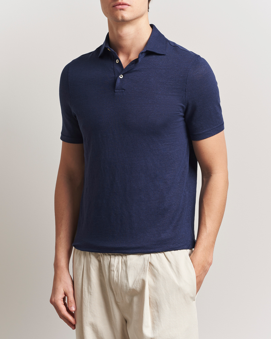 Heren | Polo's | Stenströms | Linen Polo Shirt Navy