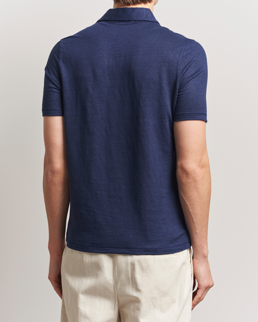 Heren | Polo's | Stenströms | Linen Polo Shirt Navy