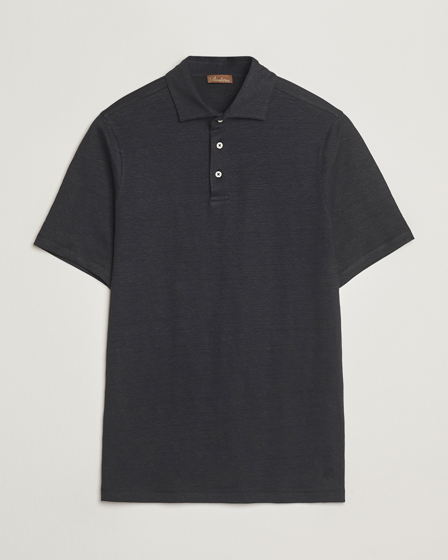 Heren | Polo's | Stenströms | Linen Polo Shirt Black