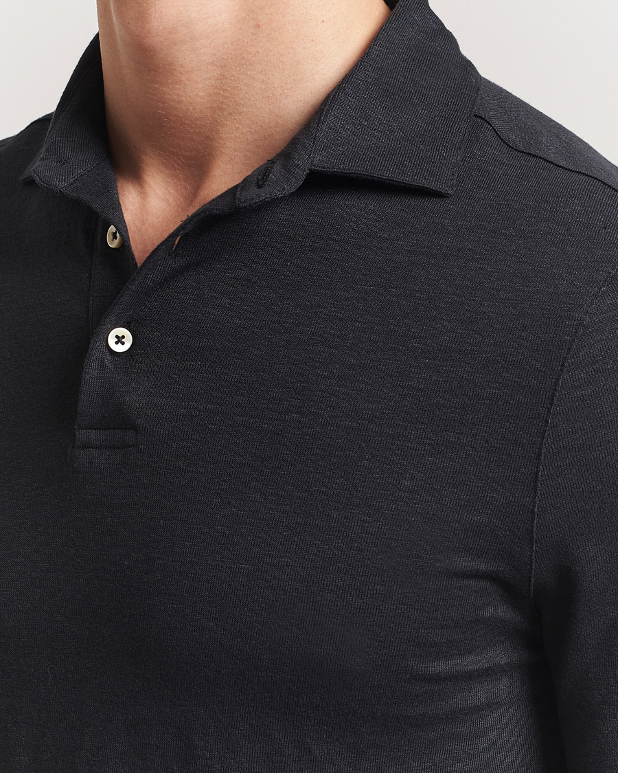 Heren | Polo's | Stenströms | Linen Polo Shirt Black
