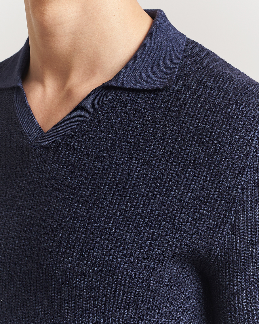 Heren | Polo's | Stenströms | Structured Merino Knitted Polo Navy
