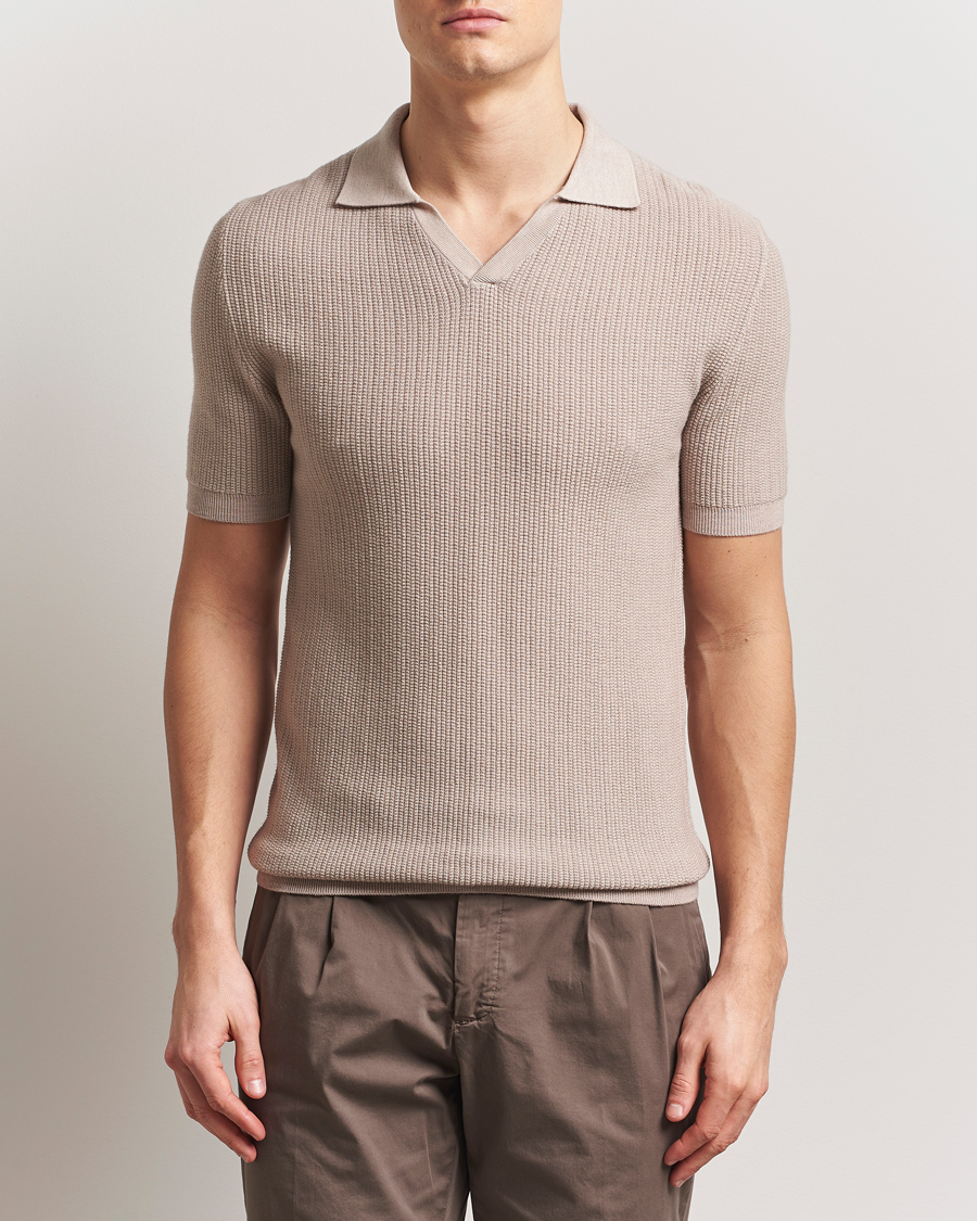 Heren | Polo's | Stenströms | Structured Merino Knitted Polo Beige