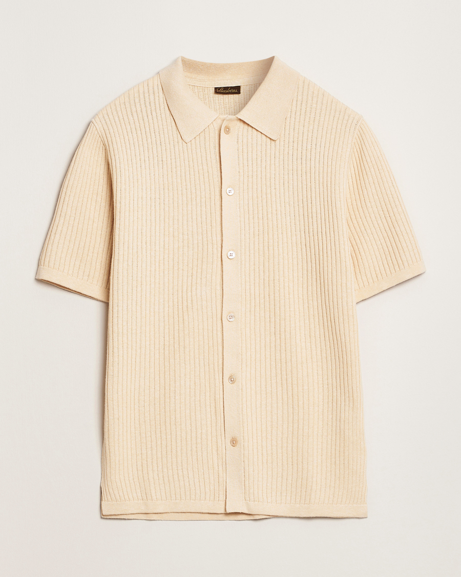 Heren | Overhemden | Stenströms | Knitted Buttonthru Polo Shirt Beige