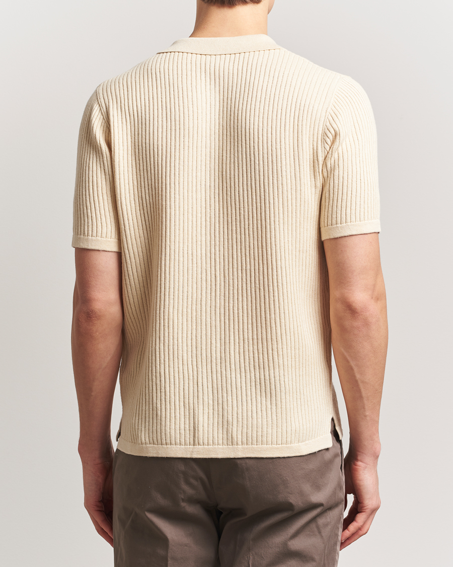Heren | Overhemden | Stenströms | Knitted Buttonthru Polo Shirt Beige