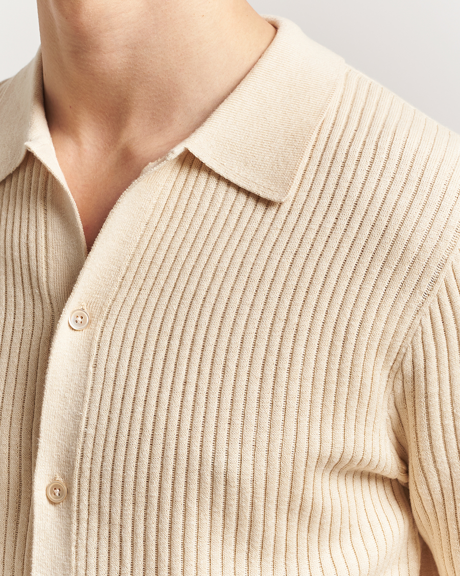 Heren | Overhemden | Stenströms | Knitted Buttonthru Polo Shirt Beige