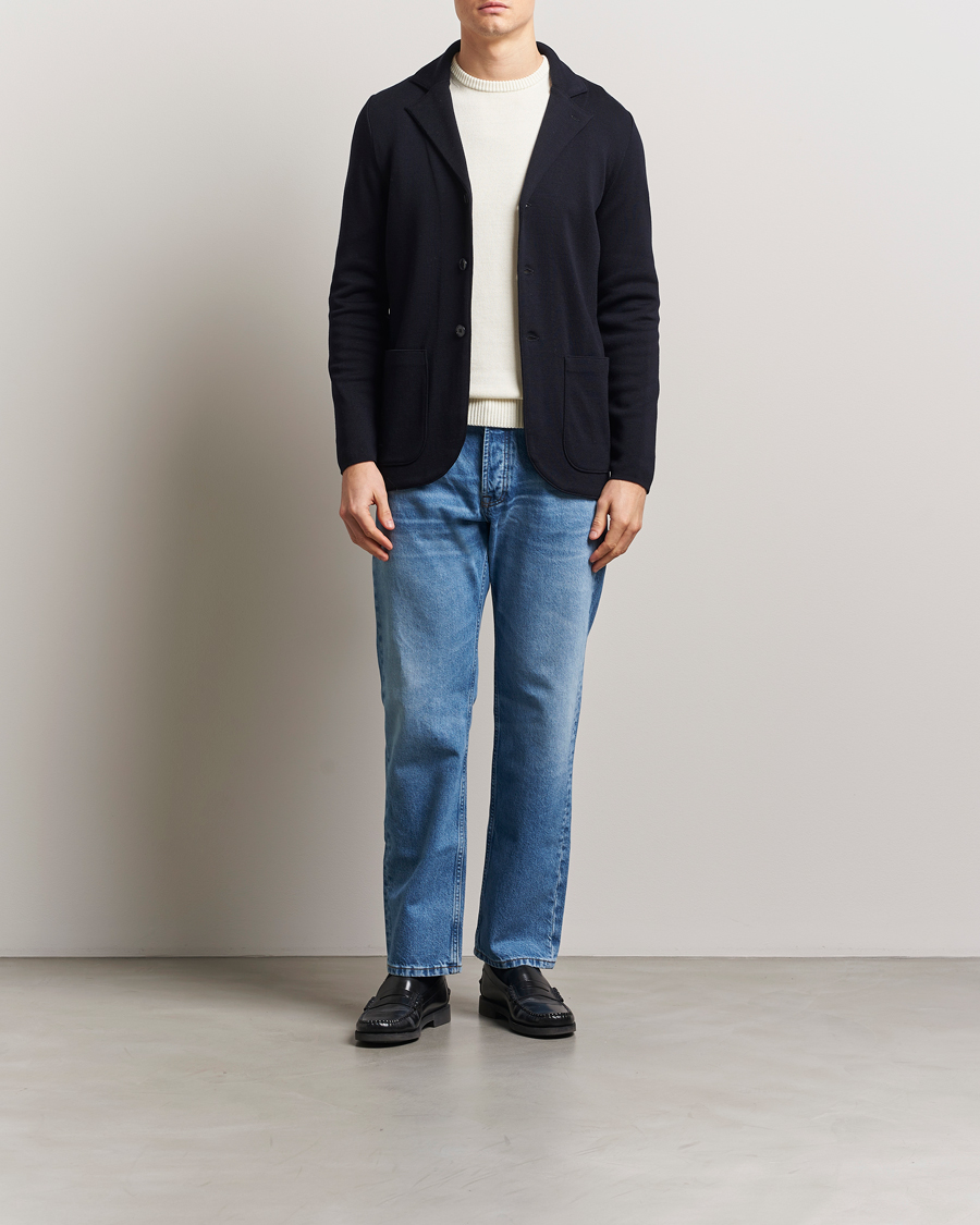Heren | Blazers | Stenströms | Milano Knitted Merino Blazer Navy